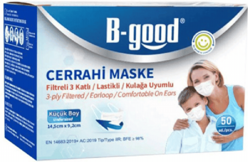 Cerrahi Maske 3 Katlı Çocuk Beyaz 50 Li