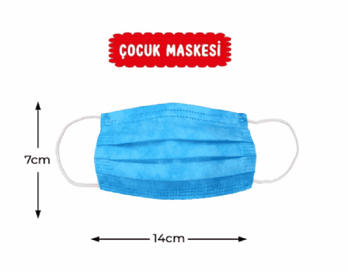 Cerrahi Maske 3 Katlı Çocuk Mavi 50 Li